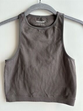Garage Ribbed Cropped Tank Top - Charcoal Gray